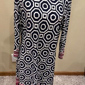 Chic Long Sleeve Geometric Dress - Navy and White